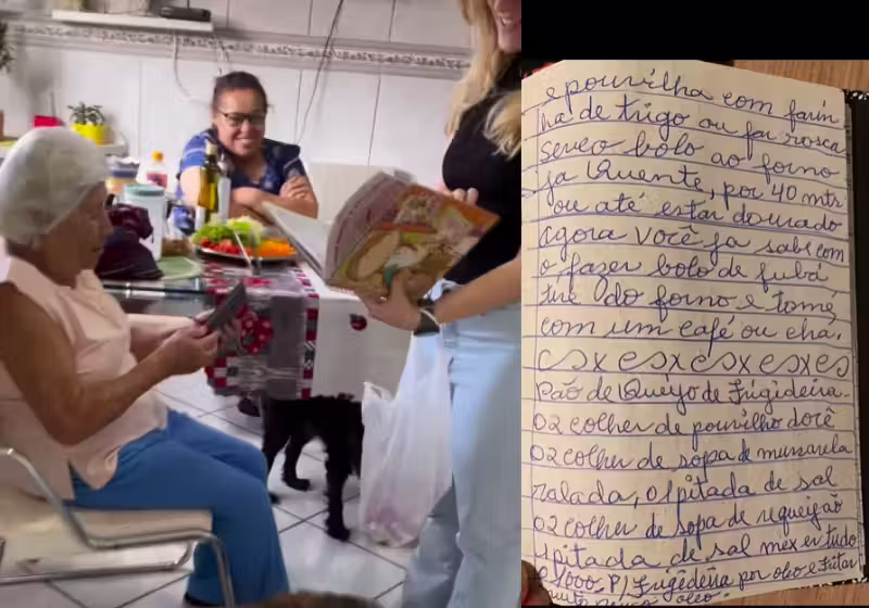 Essa vovó, do interior de São Paulo, resolve surpreender os netos e dá de presente um livro com as receitas dela, todo escrito à mão. Delícias que eternizadas. Foto: @gringoeeu