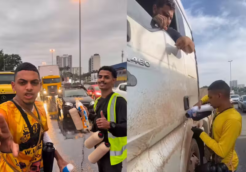 Christina, esse jovem do Rio de Janeiro, está vencendo na vida vendendo café na estrada e já conquistou quase 900 mil seguidores nas redes com sua positividade. - Foto: @rei_do_cafe021/Instagram